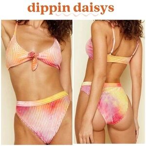 Dippin' Daisy's tie dye ribbed velour 2 piece swim suit, sz L Top/Bottom sz M